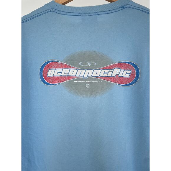 Vintage Y2K 90's Ocean Pacific Blue Logo Surf T-Shirt Sz L/XL Surfer Sport - Picture 9 of 9